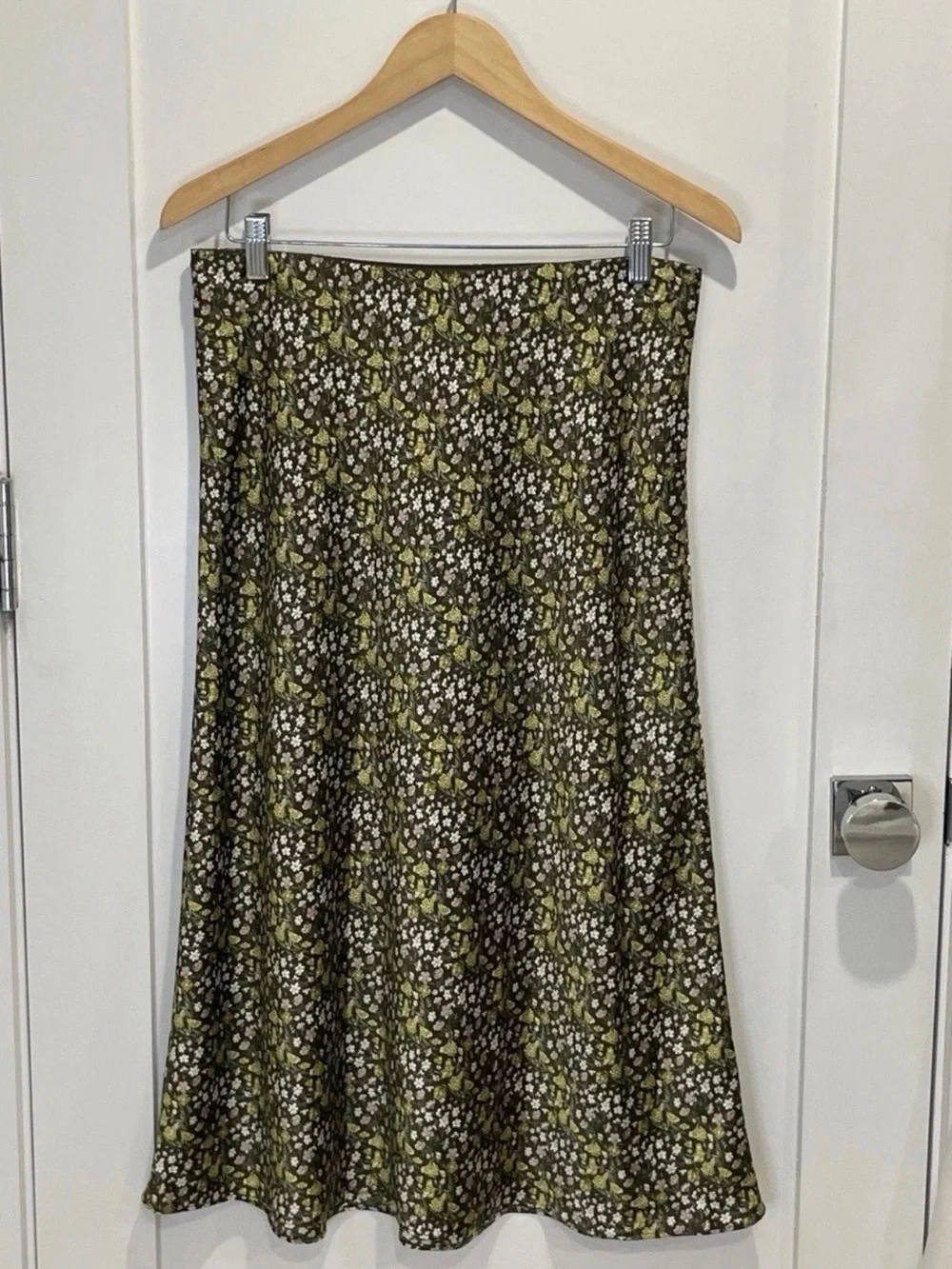 J. Crew Olive Green Floral A-Line Skirt